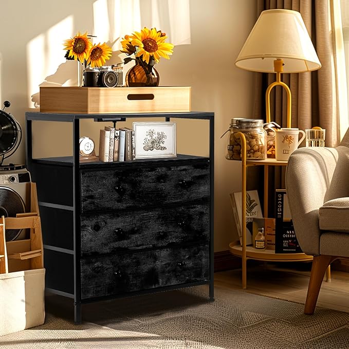 3 Drawers Dresser with Charging Station, 24 Inch Wide LED Night Stand with - Image 7