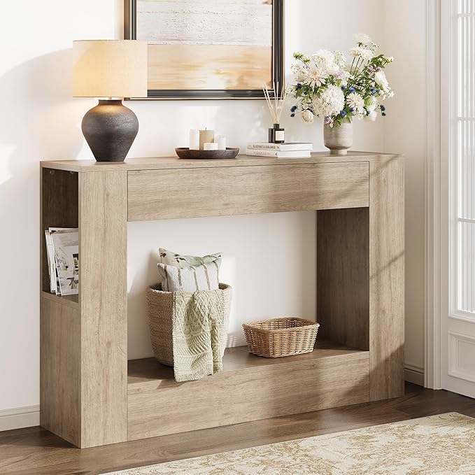 Farmhouse Console Table with Drawer, Narrow Sofa Table Behind Couch by vividwood