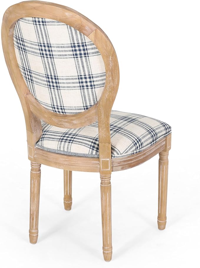 Christopher Knight Home Phinnaeus Dining Chair Set, Dark Blue Plaid + Natural - Image 7