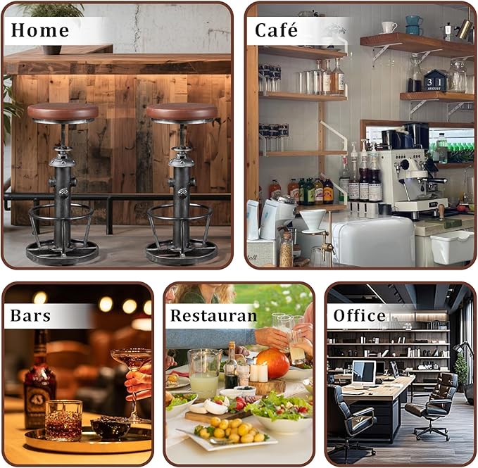 Topower Antique Industrial Round Bottom Adjustable Height Cafe Coffee Retro - Image 4
