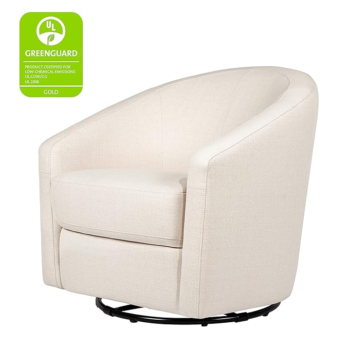 babyletto Madison Swivel Glider in Performance Natural Eco-Twill, Water - Image 4