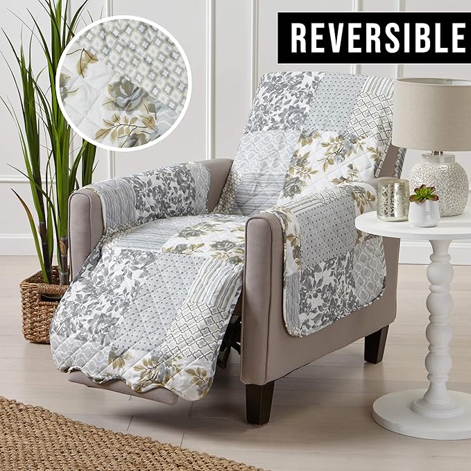 Patchwork Scalloped Printed Furniture Protector Stain Resistant Recliner Cover - Image 4