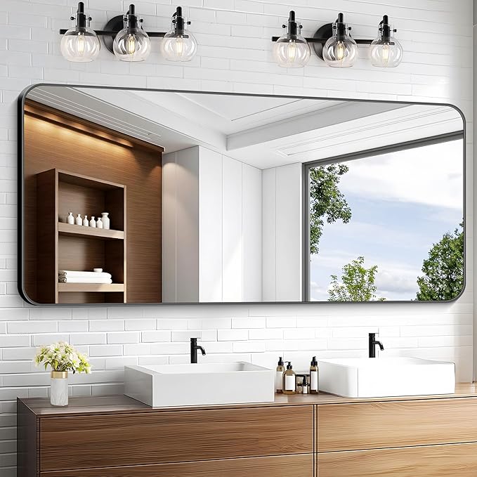 KOCUUY Black Bathroom Mirror 60"x28", Large Vanity Mirror by KOCUUY