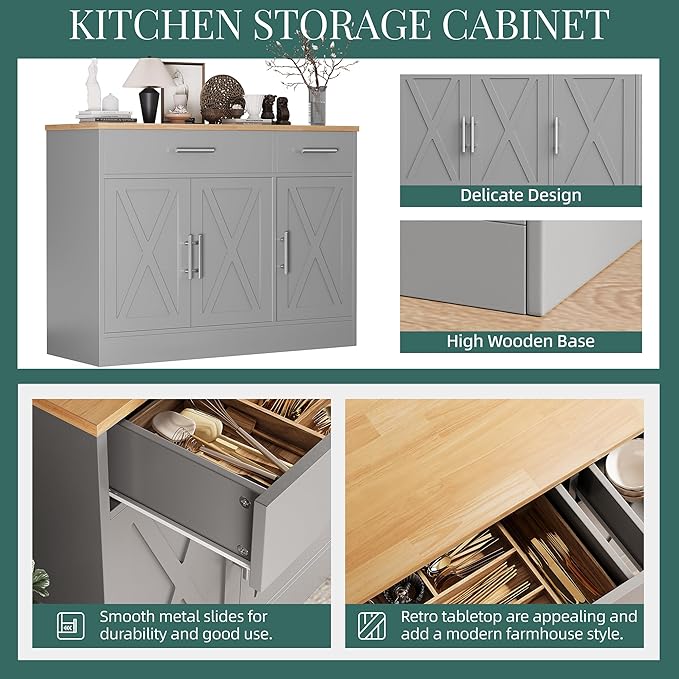 Shintenchi Modern Farmhouse Sideboard Buffet Cabinet - Image 6