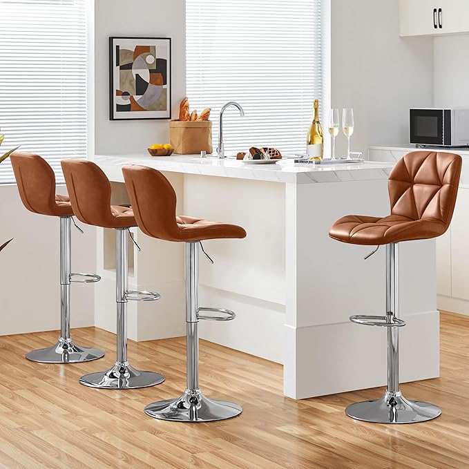 Yaheetech Bar Stools Set of 4, Adjustable PU Leather Swivel Barstools, Modern - Image 2