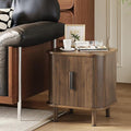 Fluted End Table with Sliding Tambour Door, Mid-Century Modern Bedside Table by Espelism