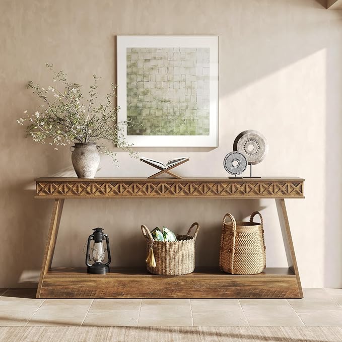 LITTLE TREE 70.87" Long Farmhouse Console Table, 2-Tier Shelf Narrow Accent by LITTLETREE