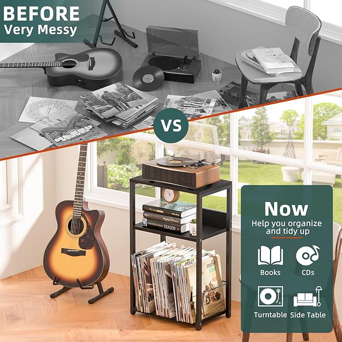 LELELINKY Record Player Stand Set of 2, 3-Tier End Side Table - Image 6