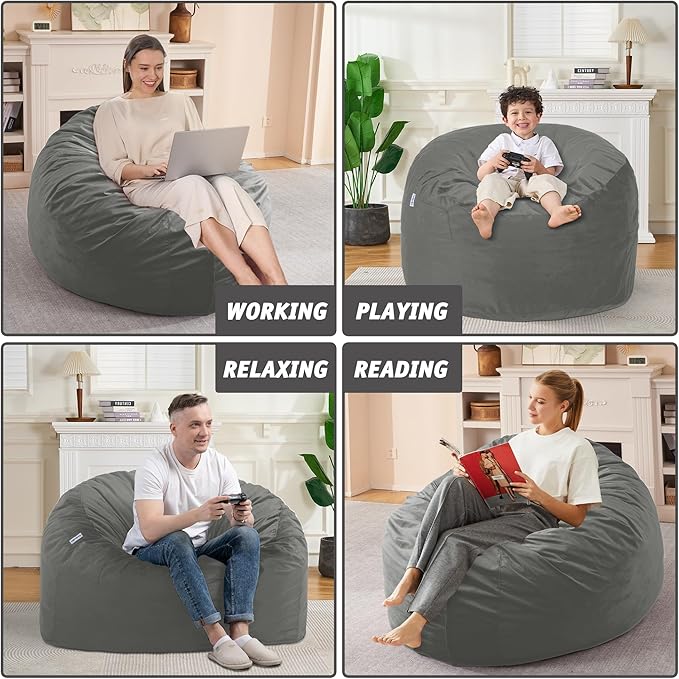3FT Bean Bag Chair with Ultra Soft Velvet Cover Bean Bag Sofa with Memory Foam - Image 6