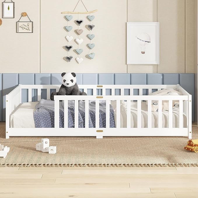 Bellemave Twin Floor Bed with Slats and Safety Guardrails, Kids Montessori - Image 2