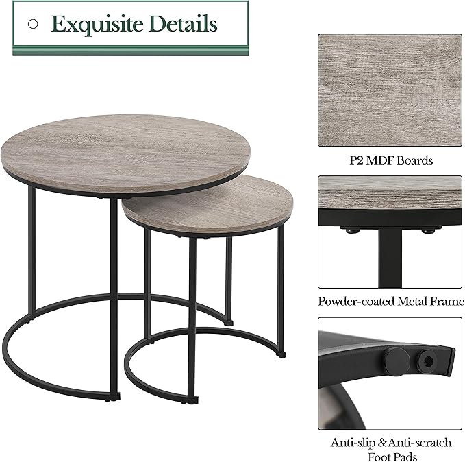 Yaheetech Nesting Coffee Table Set of 2, Nesting Table, Rustic Stacking Side - Image 7