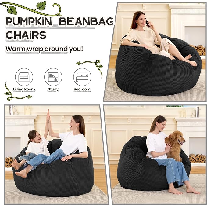 HABUTWAY Giant Bean Bag Chair for Adults/Kids/Teens, Pumpkin Bean Bag Couch - Image 3