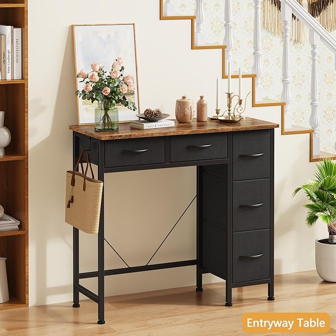 Small Desk with 5 Fabric Drawers, 33 Inch Computer Desk - Image 9