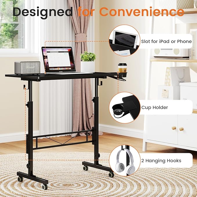 Hadulcet Small Standing Desk Adjustable Height, Mobile Stand Up Desk - Image 7
