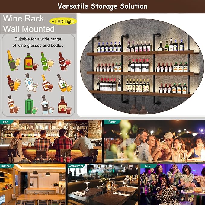 39.7in Large Wine Rack with LED Light Solid Wood Wall Mounted Wine Rack - Image 7