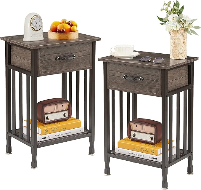 VECELO Nightstands Set of 2, Industrial Side Table/End Tables by VECELO