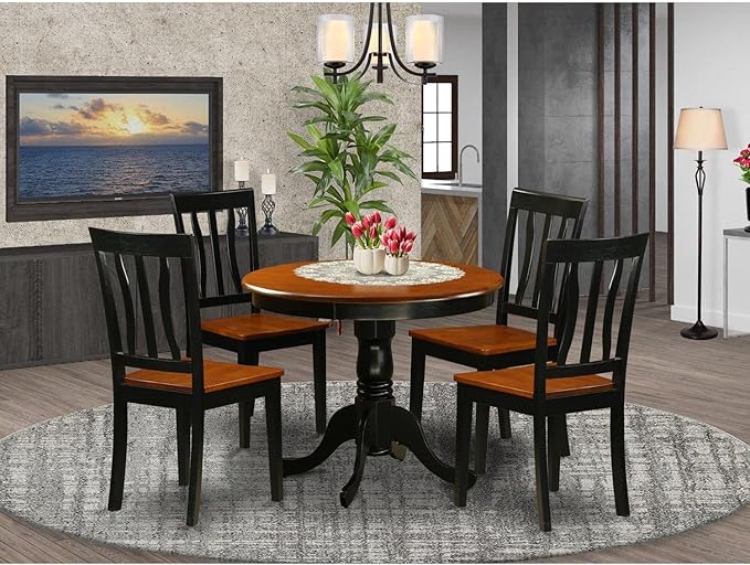 East West Furniture ANTI5-BLK-W 5 Piece Kitchen Table Set - Image 6