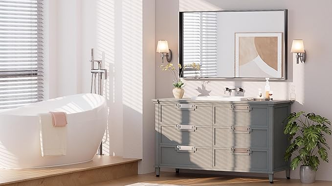 Keonjinn Black Bathroom Mirror 40 x 24 Inch, Metal Frame Black Mirror - Image 2