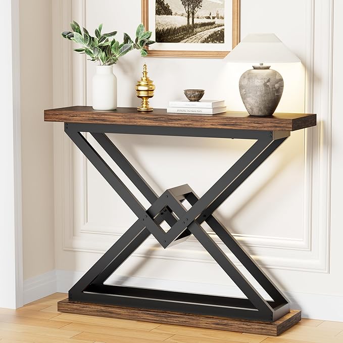 JUSTOGO 39.4" Console Table, Industrial Entryway Table Triangle Design by JUSTOGO