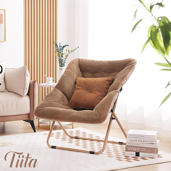 Tiita Comfy Folded Chair, Soft Faux Fur Oversized Folding Accent Chair - Image 5