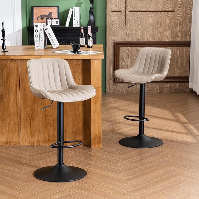 YOUNIKE Khaki White Bar Stools Set of 2 Kitchen Counter Height Barstools - Image 7