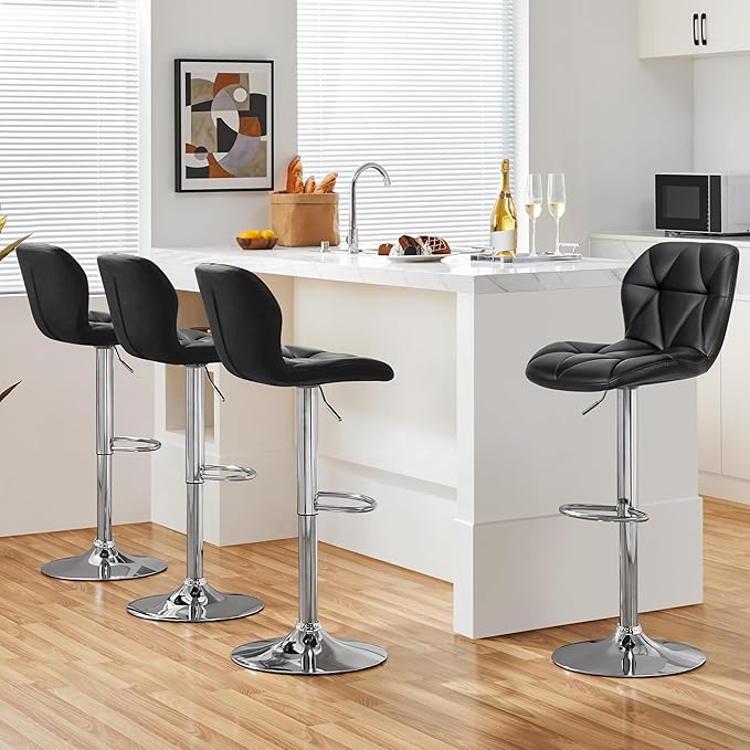 Yaheetech Bar Stools Set of 4, Adjustable PU Leather Swivel Barstools, Modern - Image 2