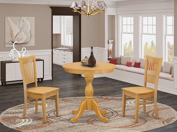 East West Furniture ESVA3-OAK-W 3 Piece Modern Dining Table Set Contains a - Image 2
