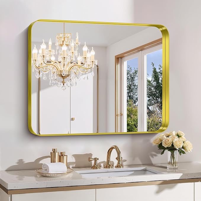 FORBATH 30x36 Inch Bathroom Mirror, Brushed Gold Deep Frame Wall Mirror by FORBATH