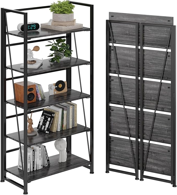 BHG Vintage Multifunctional Folding Bookshelf, No-Assembly Plant Stand Storage by BHG