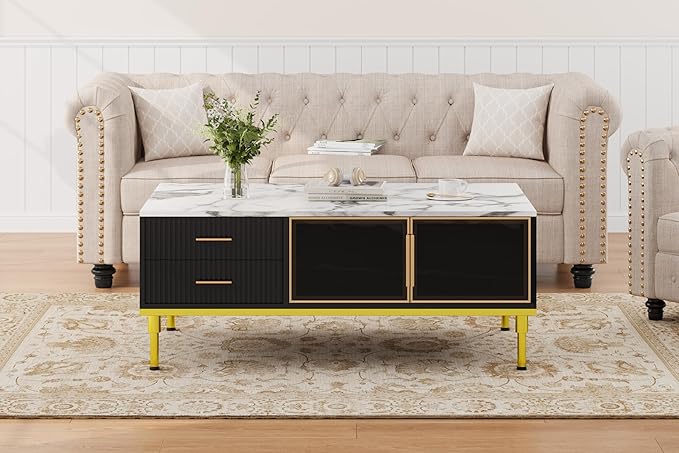 GAOMON Coffee Table for Living Room, Faux Marble Coffee Table - Image 6