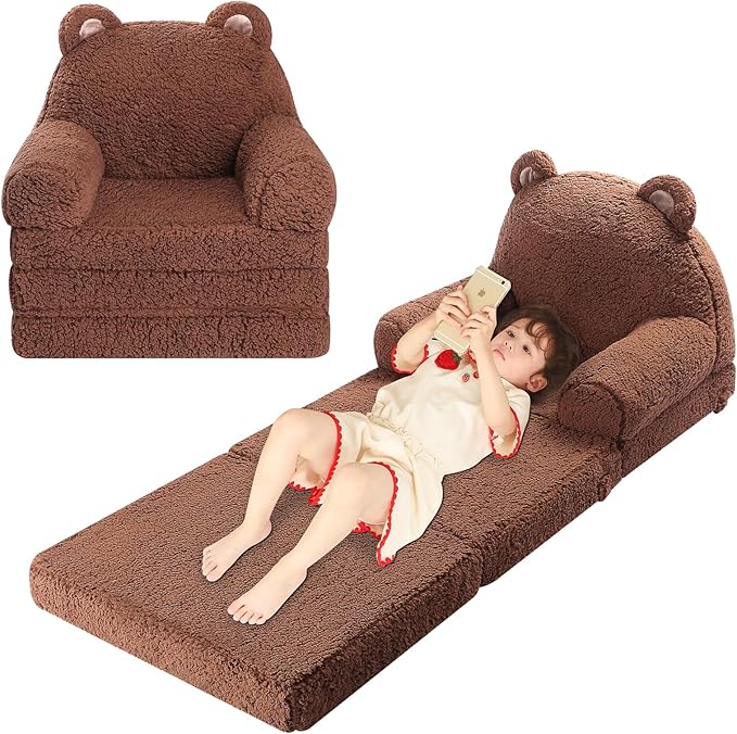 Foldable Kids Sofa, Sherpa Teddy Bear Toddler Couch by MOMCAYWEX