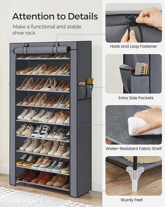 SONGMICS Shoe Rack with Non-Woven Fabric Cover, 9 Tier Storage Shelf - Image 6