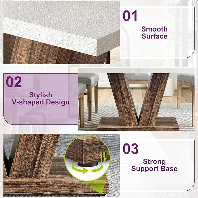 47" Dining Table, Wooden Kitchen Dinner Table Heavy Duty, Farmhouse Table - Image 5