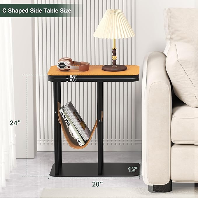 C Table End Table, Metal Base C Shaped Side Table, Double Tabletop Laptop Stand - Image 2