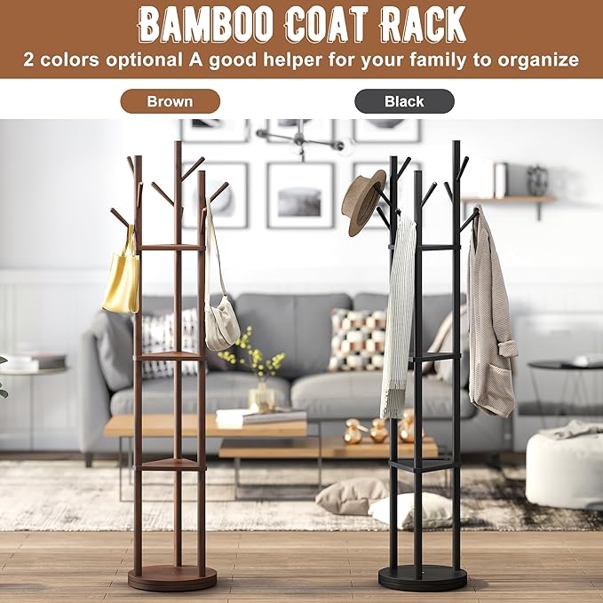 FILWH Bamboo Coat Rack Rotary Freestanding - Image 6