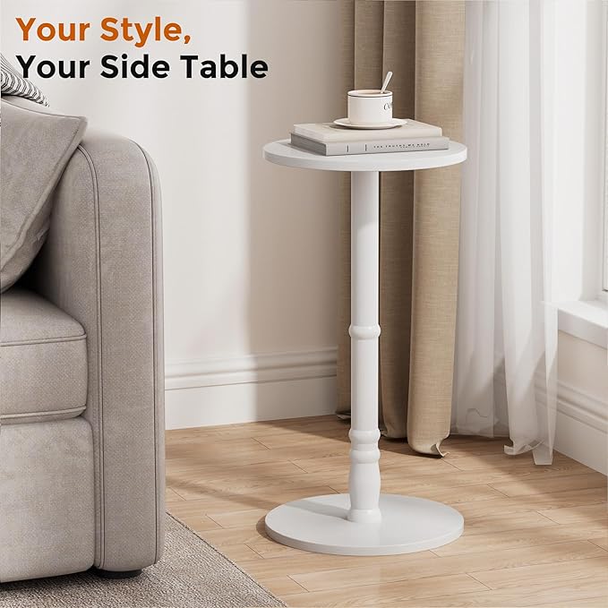 Round Side Table, Solid Wood Pillar - Image 4