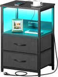Seventable Nightstand with Charging Station, Bedside Table with LED Lights by Seventable