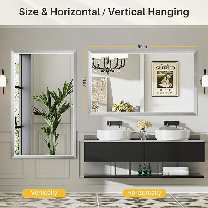 60x36 Inch Silver Bathroom Mirror - Image 4