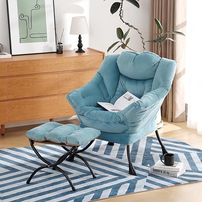 Lazy Chair with Ottoman, Modern Chair with Folding Footrest, Lounge Accent Chair - Image 6