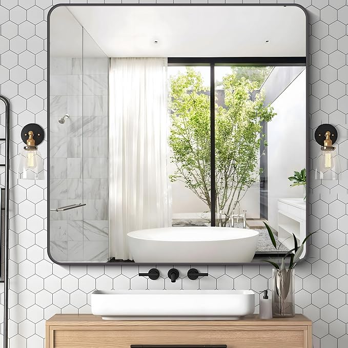39" x 39"Bathroom Mirror, Matte Black Wall Mirror - Image 2
