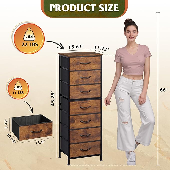 WLIVE Tall Dresser for Bedroom, 7 Drawer Dressers & Chests of Drawers, Fabric - Image 3