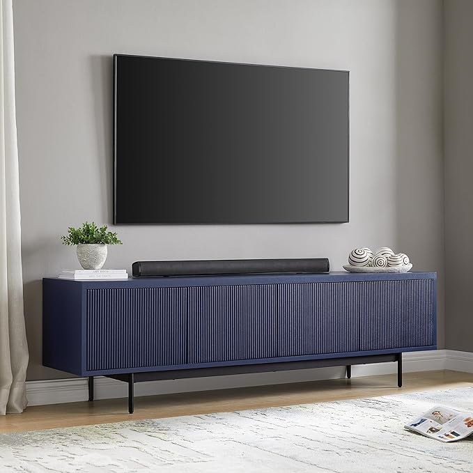 Henn&Hart Rectangular TV Stand for TV's up to 75" in Navy, for Home, Living Room - Image 3