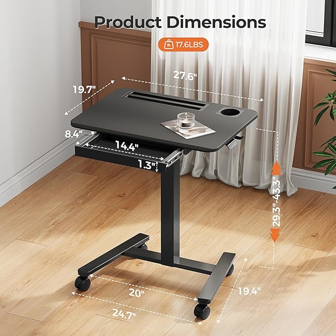 Mobile Standing Desk with Drawer, Portable Laptop Workstation on Wheels - Image 2