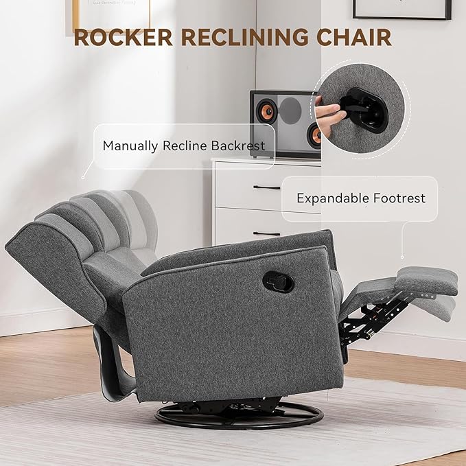 COMHOMA Rocking Recliner Chair, Swivel Glider Reclining Single Sofa Manual - Image 5
