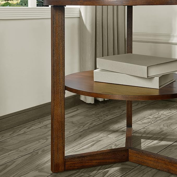 Large Round End Table with Storage Shelf, 25.2" Dia Rustic Beside Tables with - Image 6