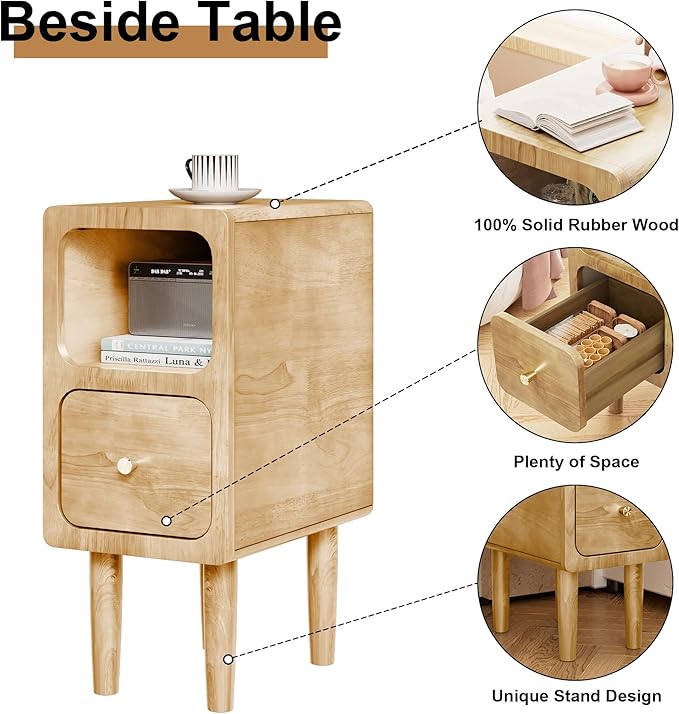 Narrow Nightstand, Solid Wood Night Stand - Image 5