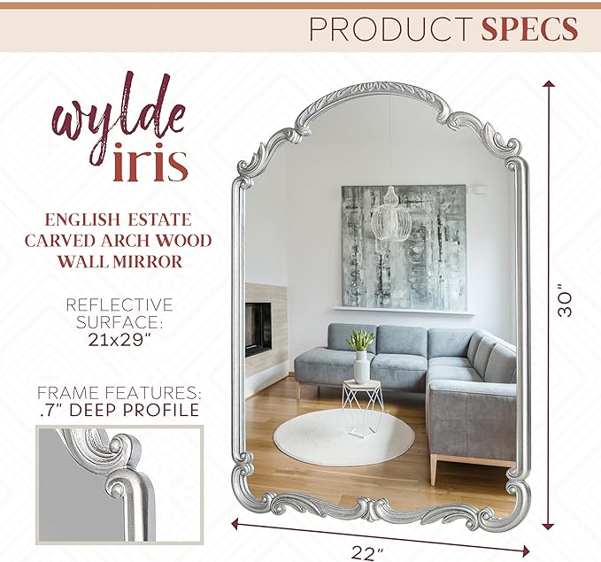 English Estate Carved Arch Wood Wall Mirror, Mirror - Image 3