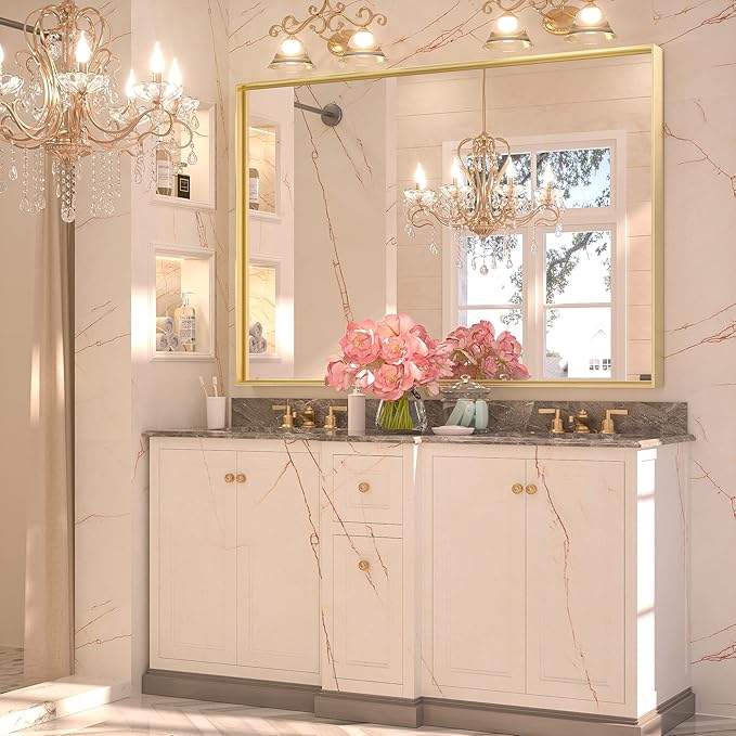 Keonjinn Gold Bathroom Mirror 40 x 30 Inch, Brushed Gold Mirror - Image 2