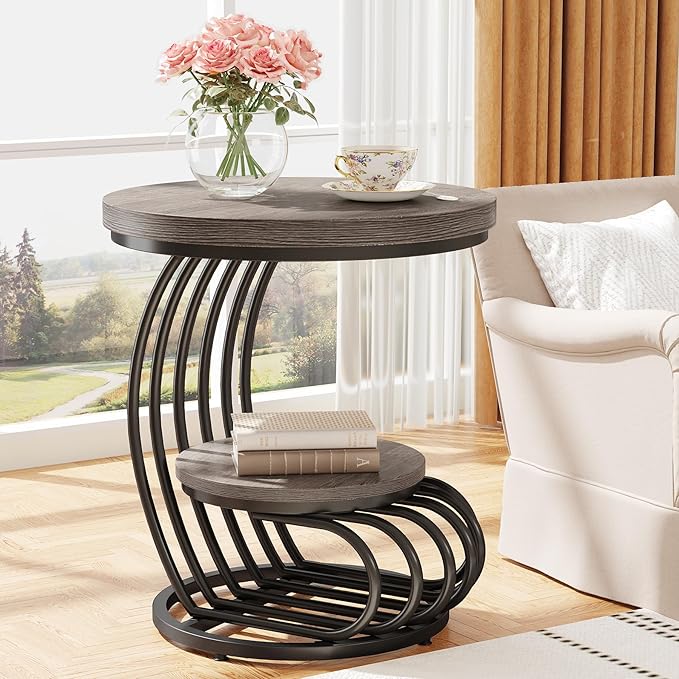 Tribesigns Round End Table: 2 Tiers Wood Side Table Set of 2 - Image 3