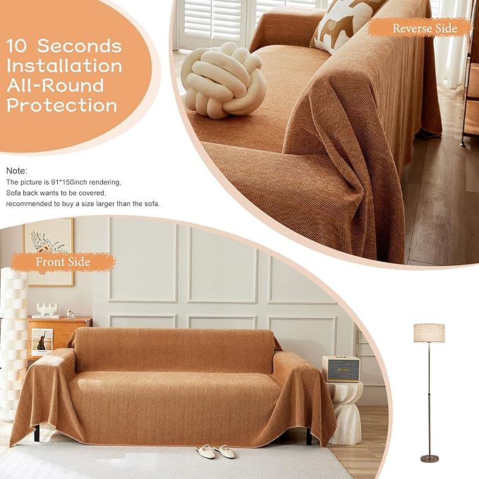 STACYPIK Burnt Orange Chenille Couch Cover, Modern Tangerine Sofa Covers - Image 3